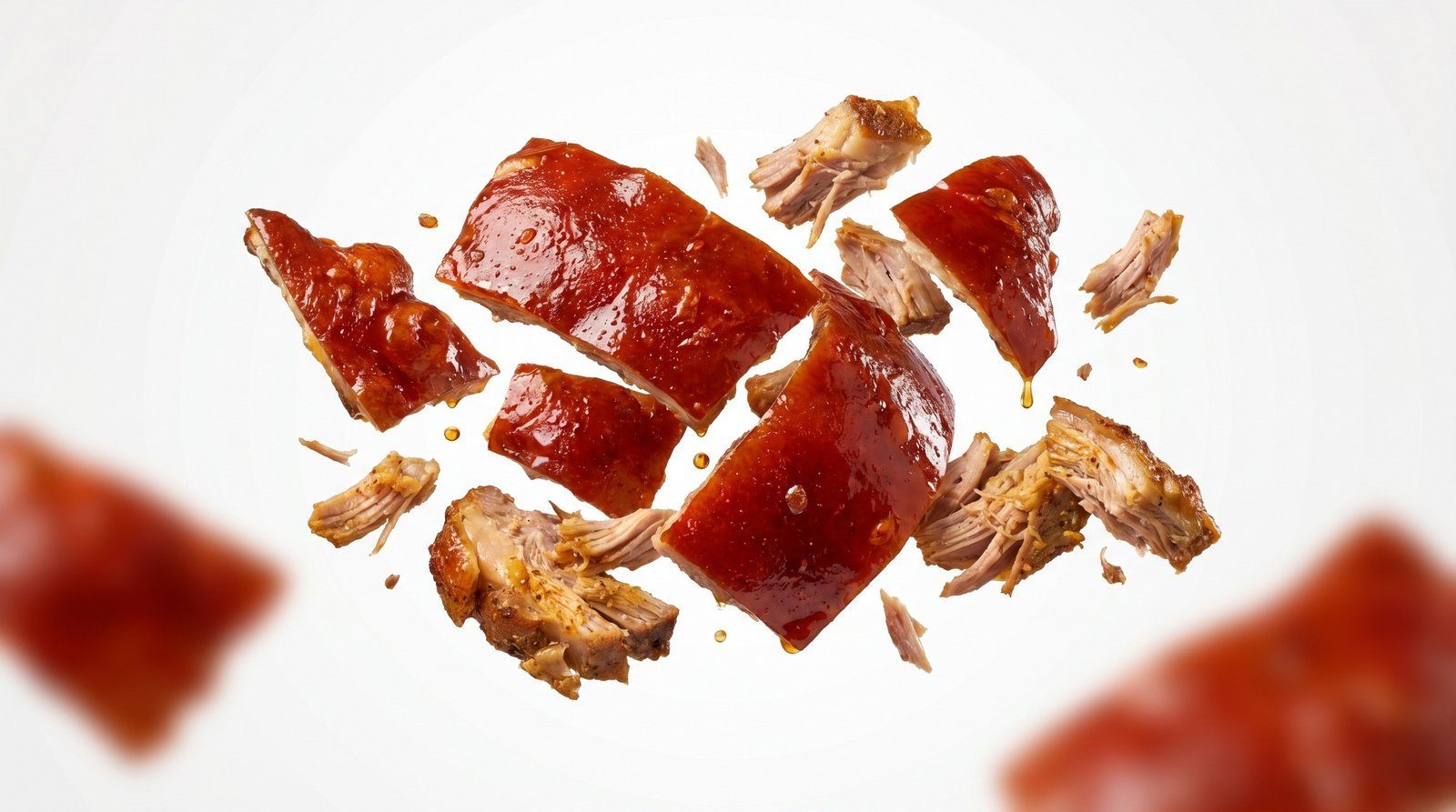 A piece of crisp Cebu lechon crackling held up to the light