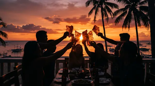 Adults holding lechon skin shards