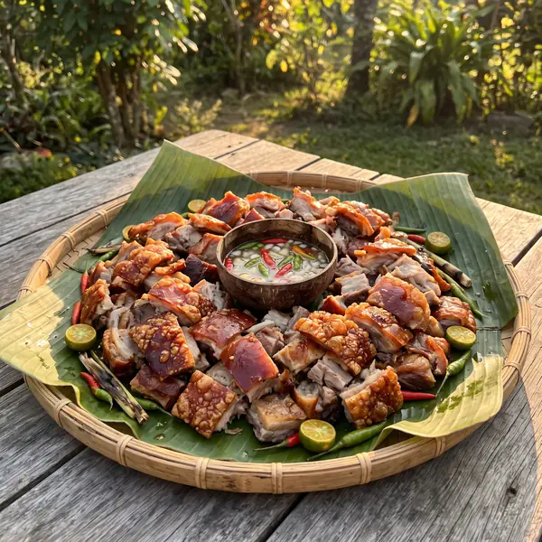 Chopped lechon served on bilao