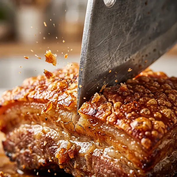 Cleaver cutting crispy crackling