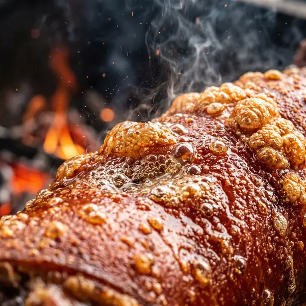 Hot oil sizzling on lechon
