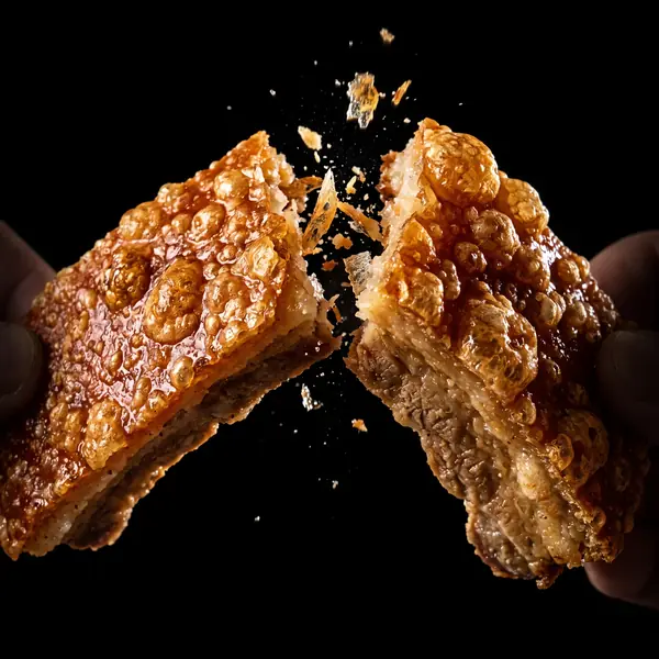 Lechon crackling pieces touching