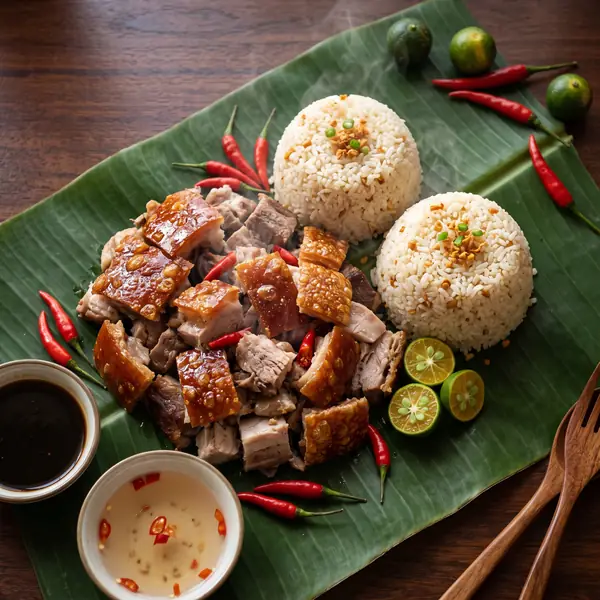 Lechon meat with garlic rice
