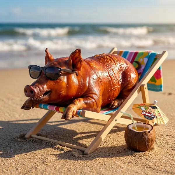 Lechon relaxing in beach chair