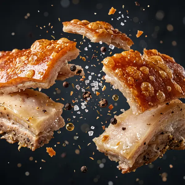 Lechon skin floating in pieces