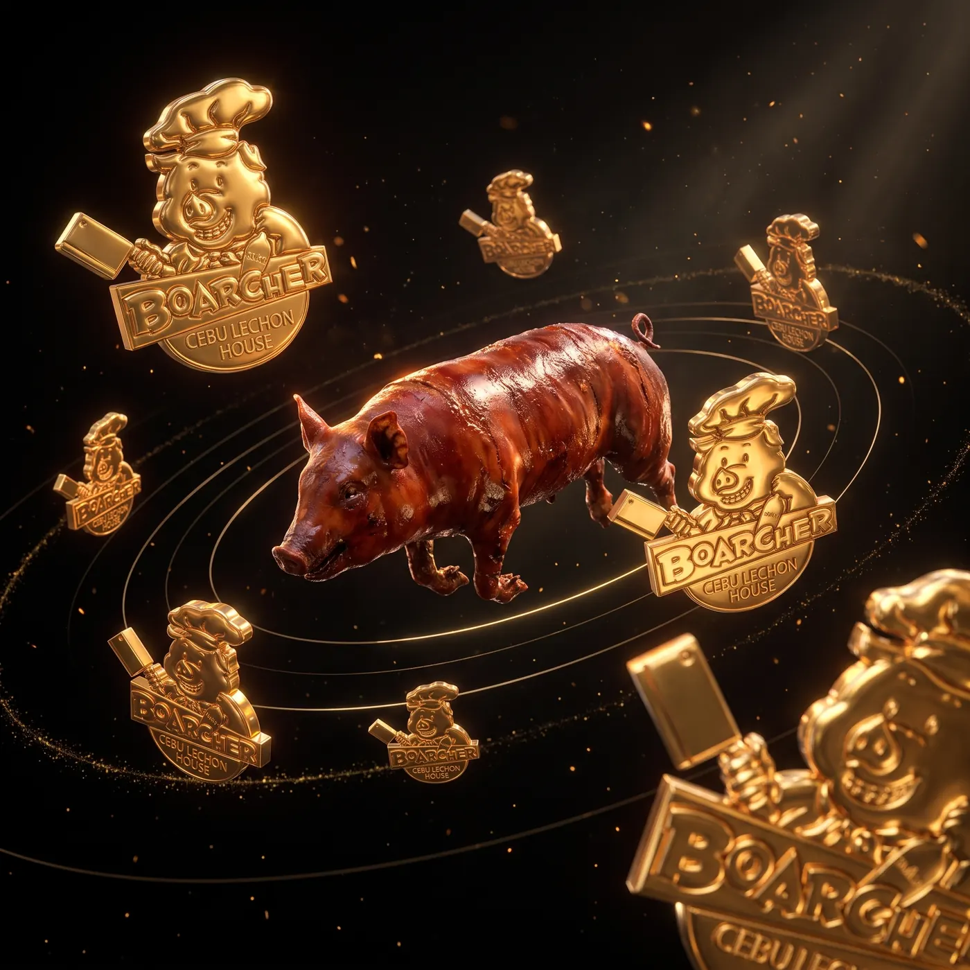 Mahogany lechon floating in void