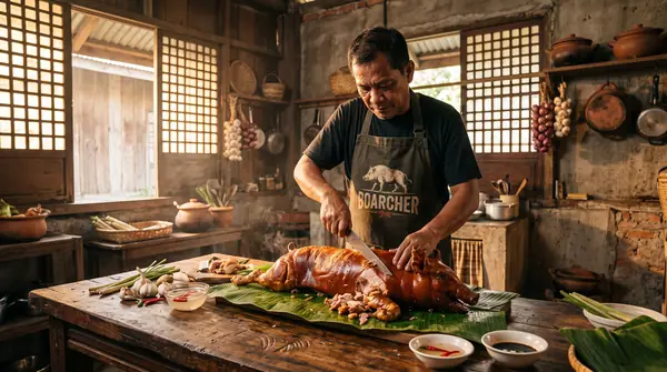 Man carving lechon