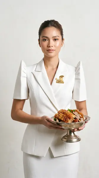 Model holding lechon bowl