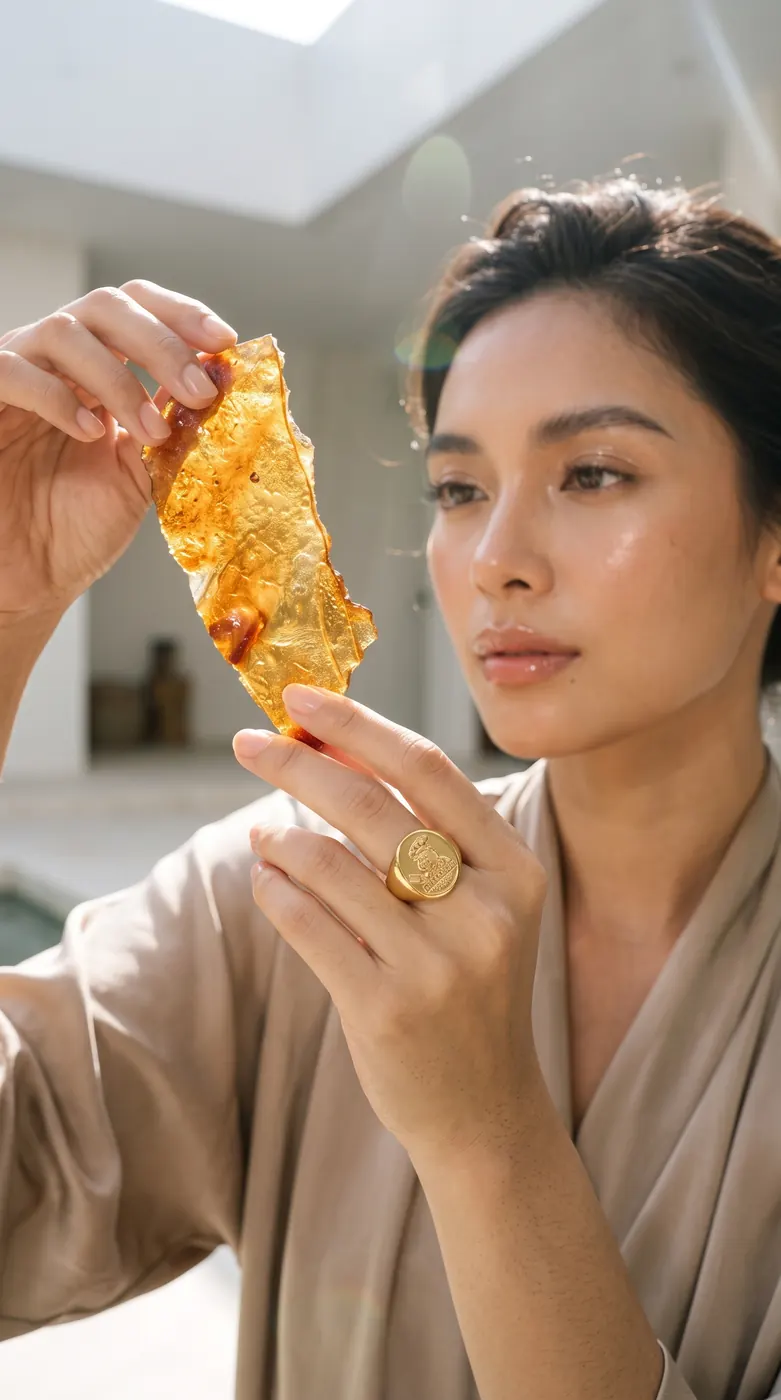 Model holding lechon skin shard