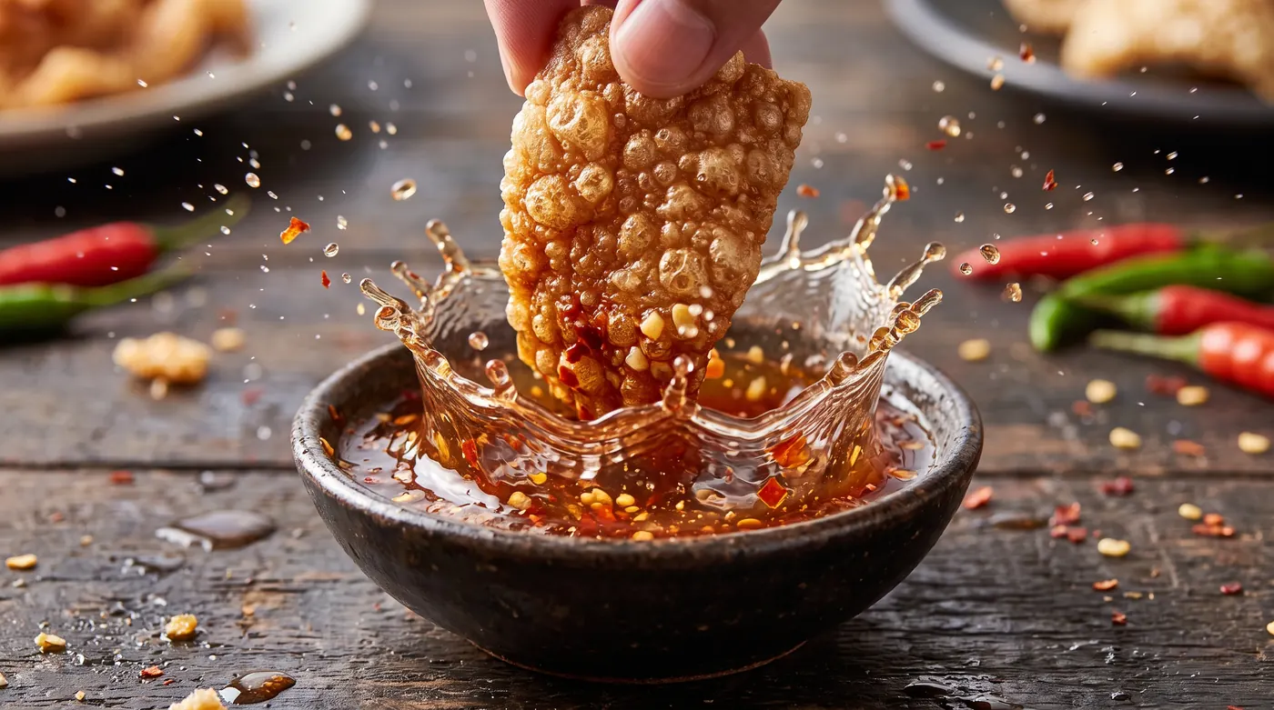 Spiced vinegar splashing in a bowl, the sawsawan that comes with every order